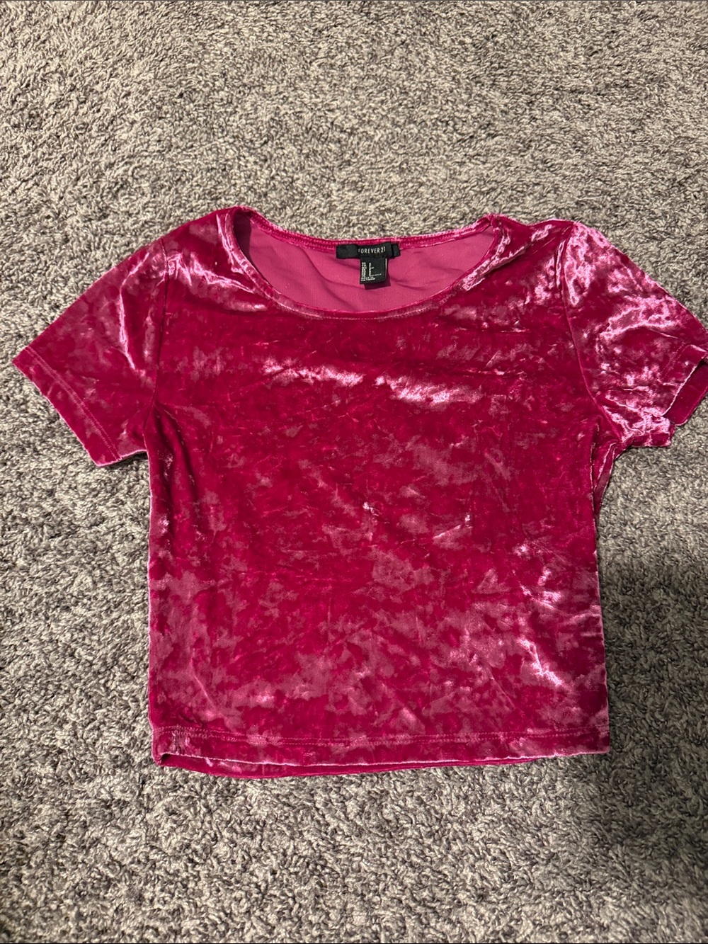 Forever 21 Fuchsia Crushed Velvet Crop Top